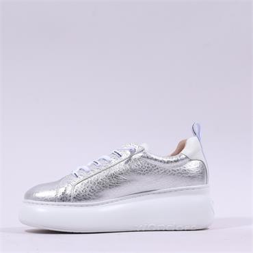 Wonders Curvy Platform Lace Trainer - Silver Snake